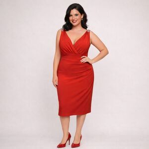 Lauren Ralph Lauren Sz 14 Formal Dress Metal Accents Open Back Ruched Front EUC